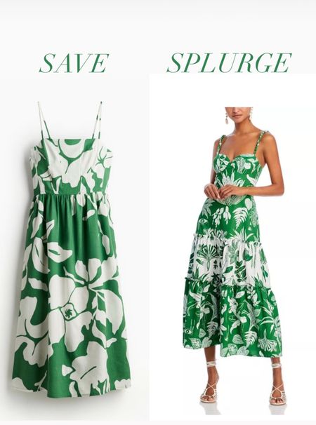 Save or splurge on green and white printed midi dress. Spring dress, spring outfit, summer dress.

#LTKover40 #LTKSeasonal #LTKmidsize