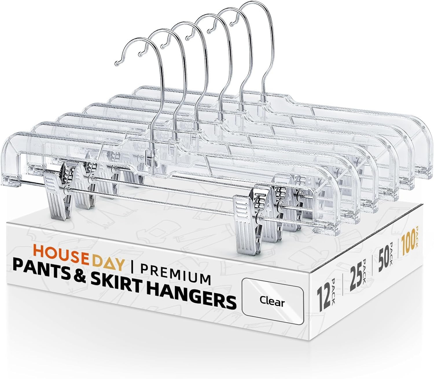 HOUSE DAY 100 Pack Plastic Skirt Hangers, 14'' Non Slip Clip Hangers | Amazon (US)