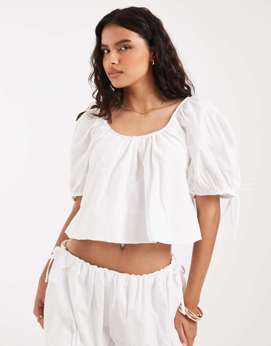 ASOS DESIGN puff sleeve bubble top set in white poplin | ASOS (Global)