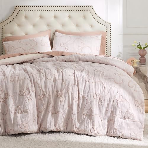 Bedsure Queen Comforter Set, Pink Boho Tufted Bed Set, 3D Puffy Jacquard Bedding Queen Size, 3 Pi... | Amazon (US)