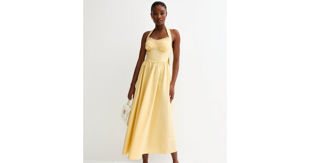 Light Yellow Embroidered Halter Midi Dress | New Look | New Look (UK)