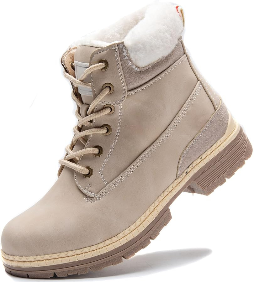 Snow Hiking Winter Boots for Women - Casual Brown Combat Work Boot - Non-slip Fur-Lined Ankle Boo... | Amazon (US)
