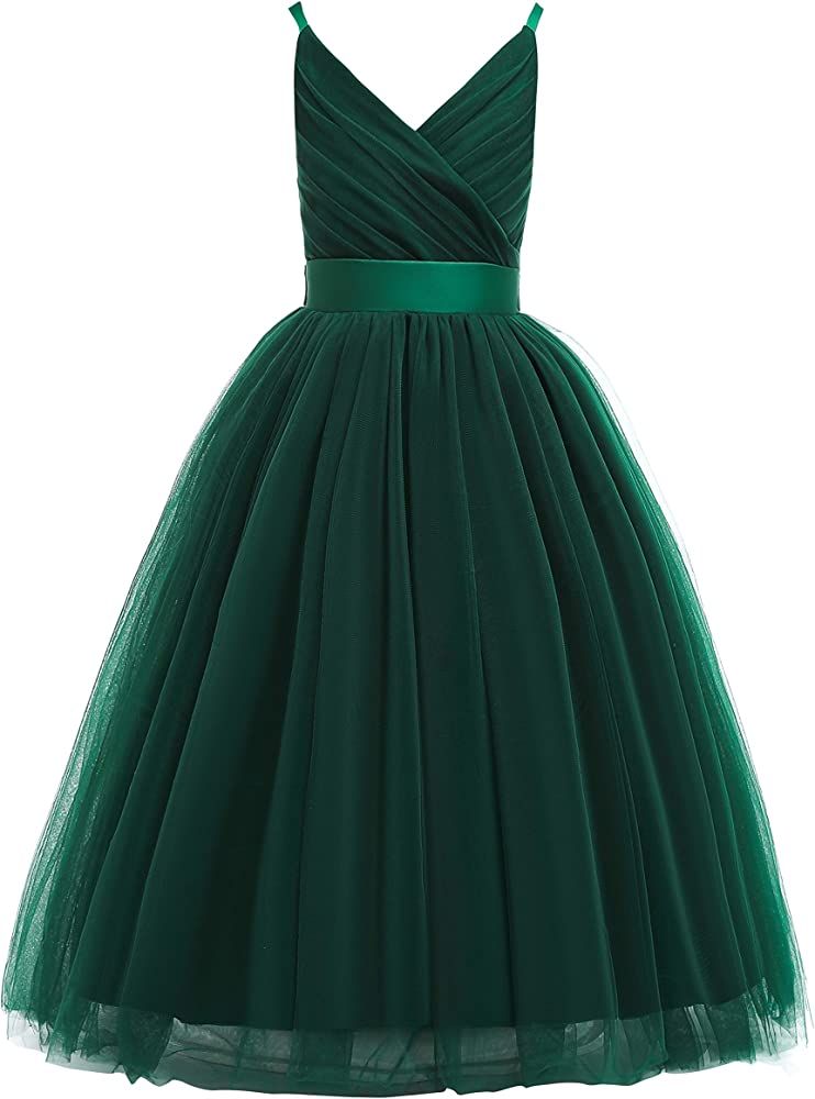 Glamulice Girls Lace Bridesmaid Dress Long A Line Wedding Pageant Dresses Tulle Party Gown | Amazon (US)