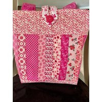 Pink Fuchsia Patchwork Strips Barbiecore Tote Bag Handmade Doodaba Handbag | Etsy (US)