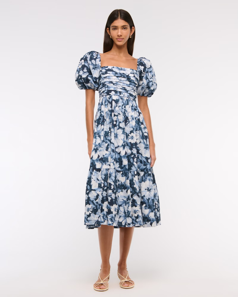 The A&F Emerson Poplin Puff Sleeve Midi Dress | Abercrombie & Fitch (US)