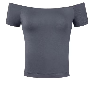 INSPIRE CHIC Women's Short Sleeves Off The Shoulder Stretchy Fabric Solid Crop Top Medium Deep Gray | Target