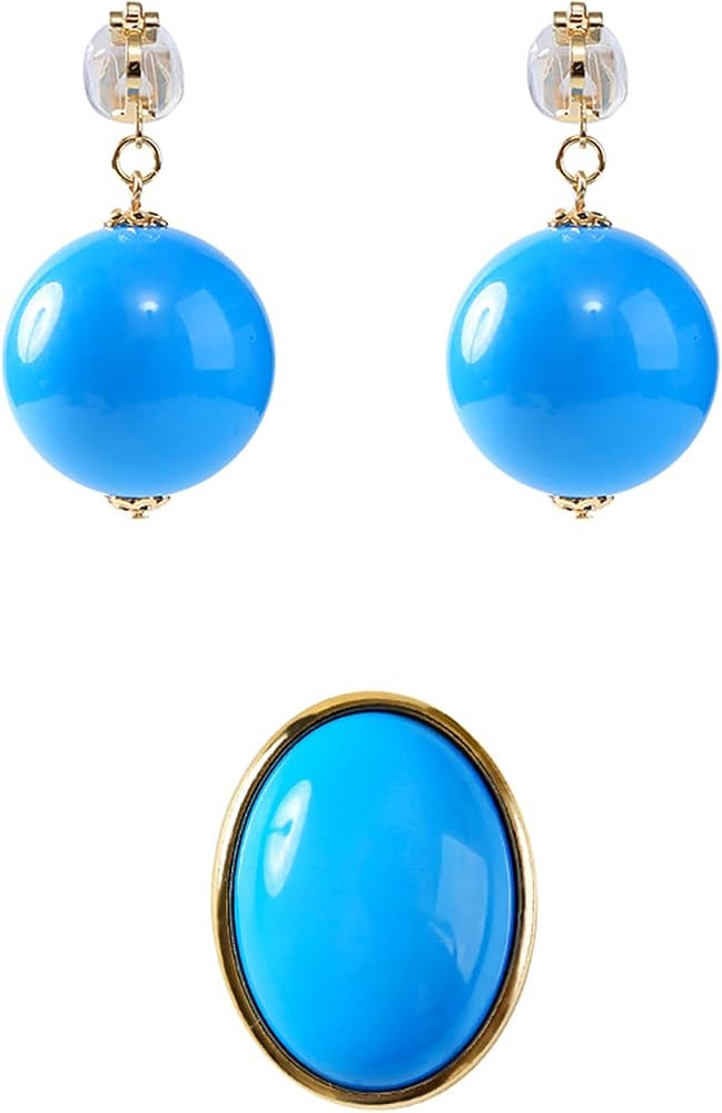 Blue Round Ball Clip On Earrings with Brooch for Women Girls Princess Costume Accessories Large C... | Amazon (US)