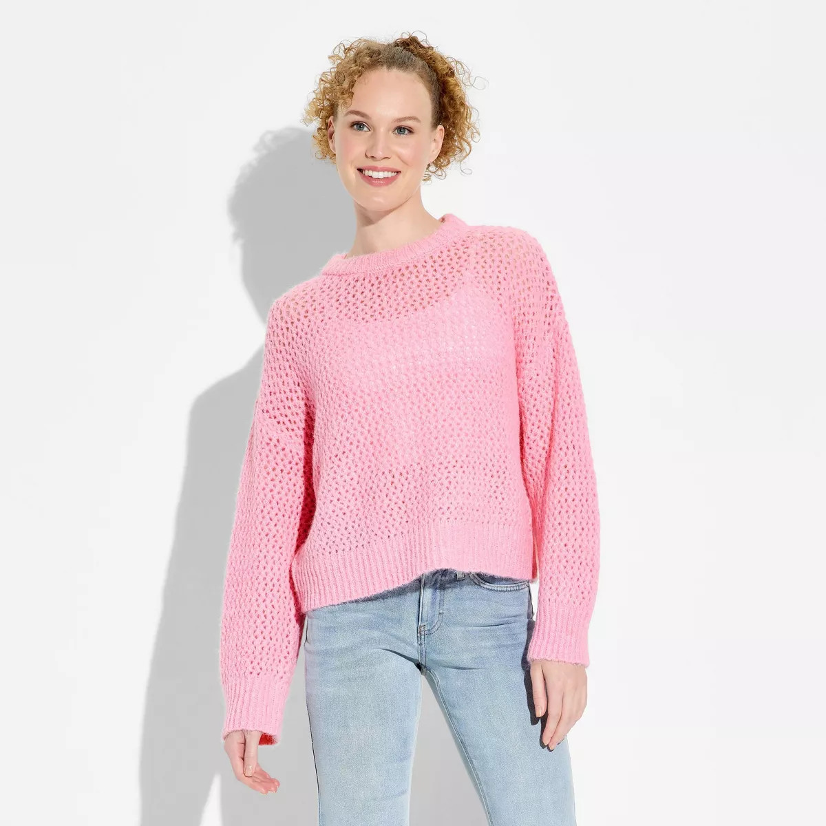 Women's Crewneck Pullover Sweater - Wild Fable™ Pink XXS | Target
