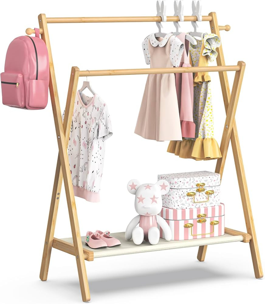Kids Clothing Rack, Small Clothes Rack for Toddler Pets, Kids Dress Up Rack with Storage Shelf & ... | Amazon (US)