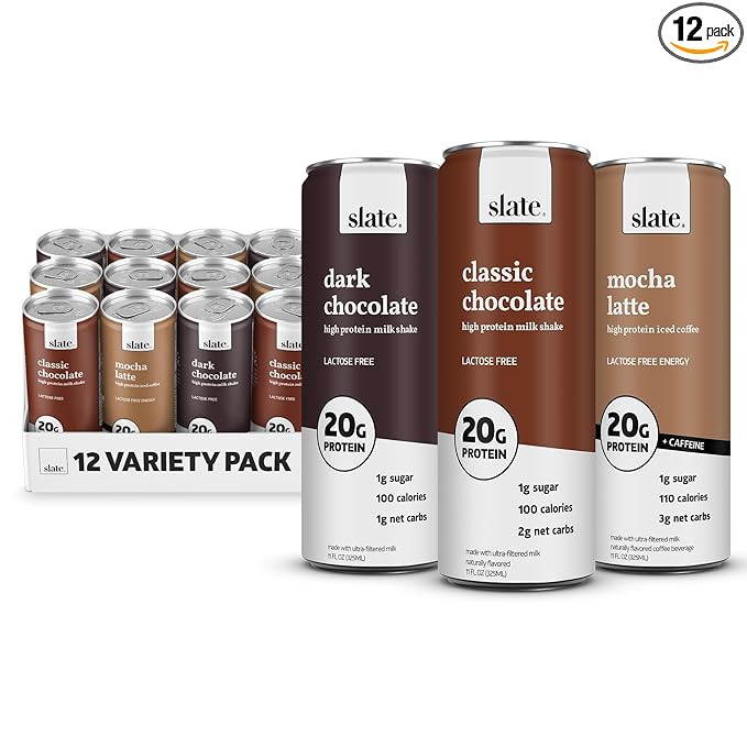 Slate Milk - High Protein Milk Shake - Chocolate Variety Pack - Chocolate, Dark Chocolate, Mocha ... | Amazon (US)