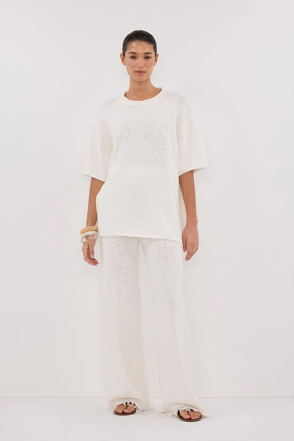 SUE OFF WHITE FRINGE KNIT PANT | DISSH