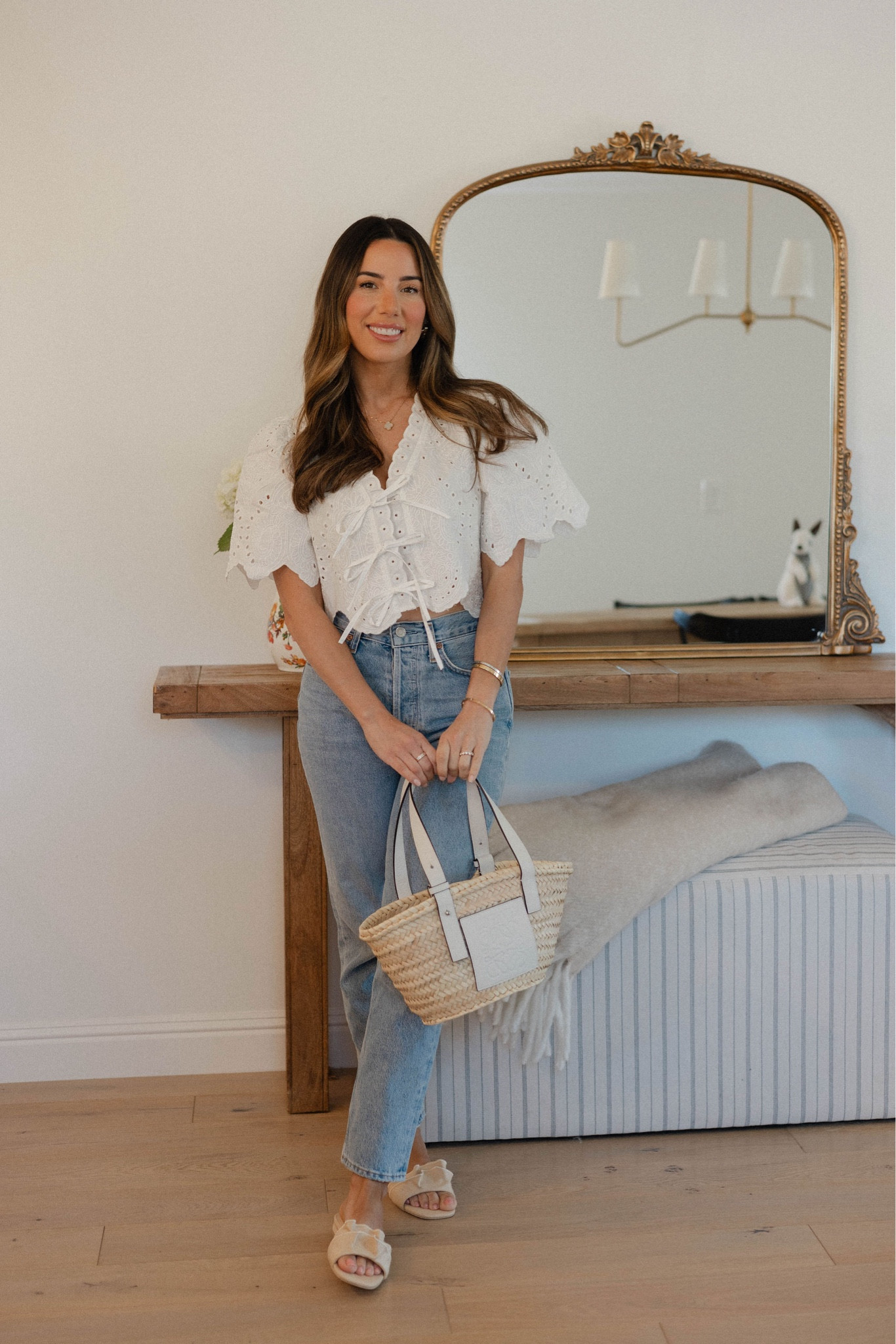 The cutest eyelet top and it’s under $100! 

I paired it with my favorite denim, and these are perfect for petites! 🫶🏼