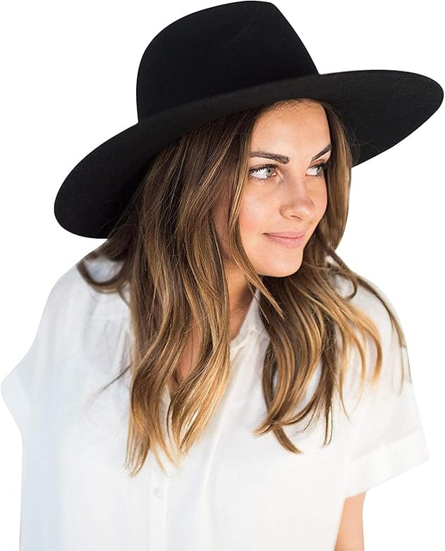 Gigi Pip Scottie Wide Brim Felt Fedora for Women, 100% Australian Wool, Black | Amazon (US)