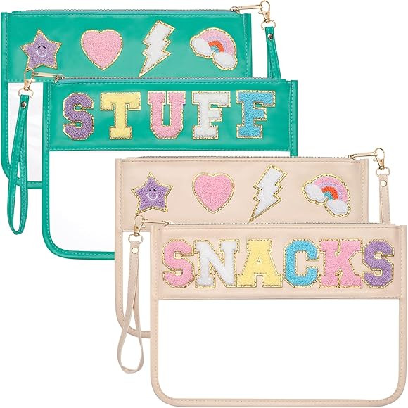 SUNEZLGO 2 Pack Chenille Letter Bag, Stuff Travel Snacks Things Bag, Clear Cosmetic Makeup Pouch ... | Amazon (US)