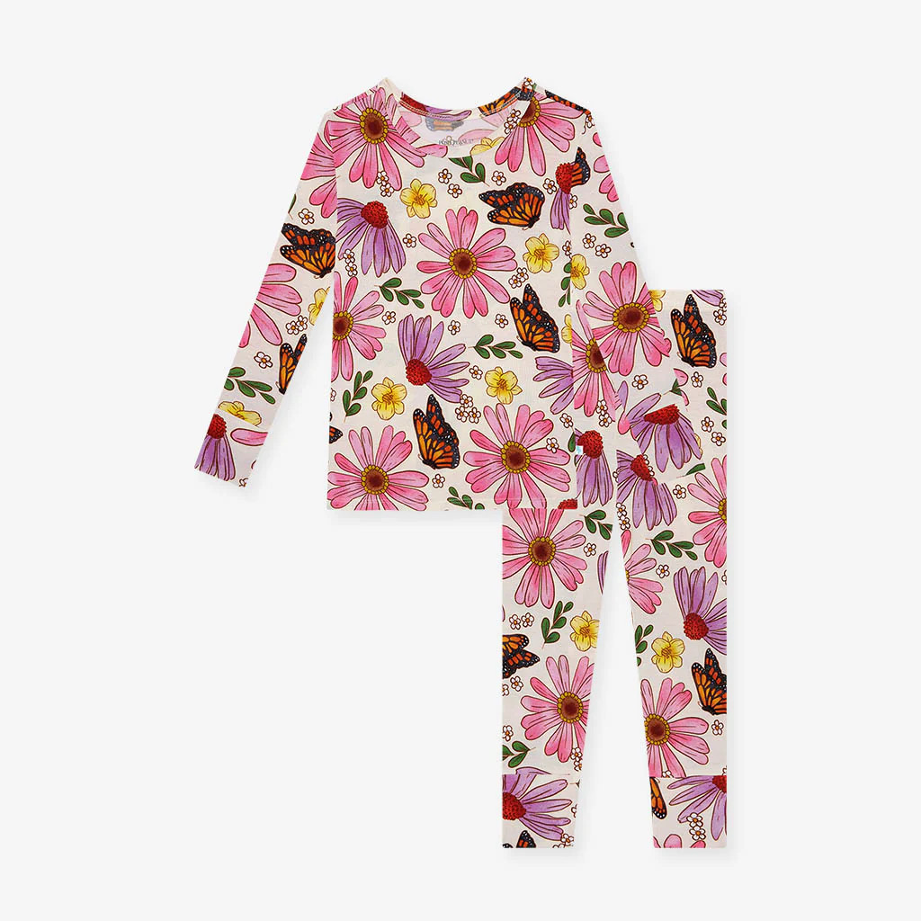 Butterfly Floral White Long Sleeve Toddler Pajamas | Kaavia | Posh Peanut