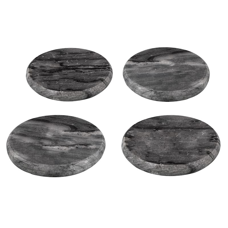 Set of 4 Round Grey Marbled Stoneware Coasters | At Home