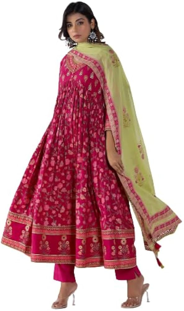 TARA C TARA 3Pc Gathered Kurta With Pant & Doriya Dupatta, Indian Embroidered/Solid/Printed Dresses  | Amazon (US)