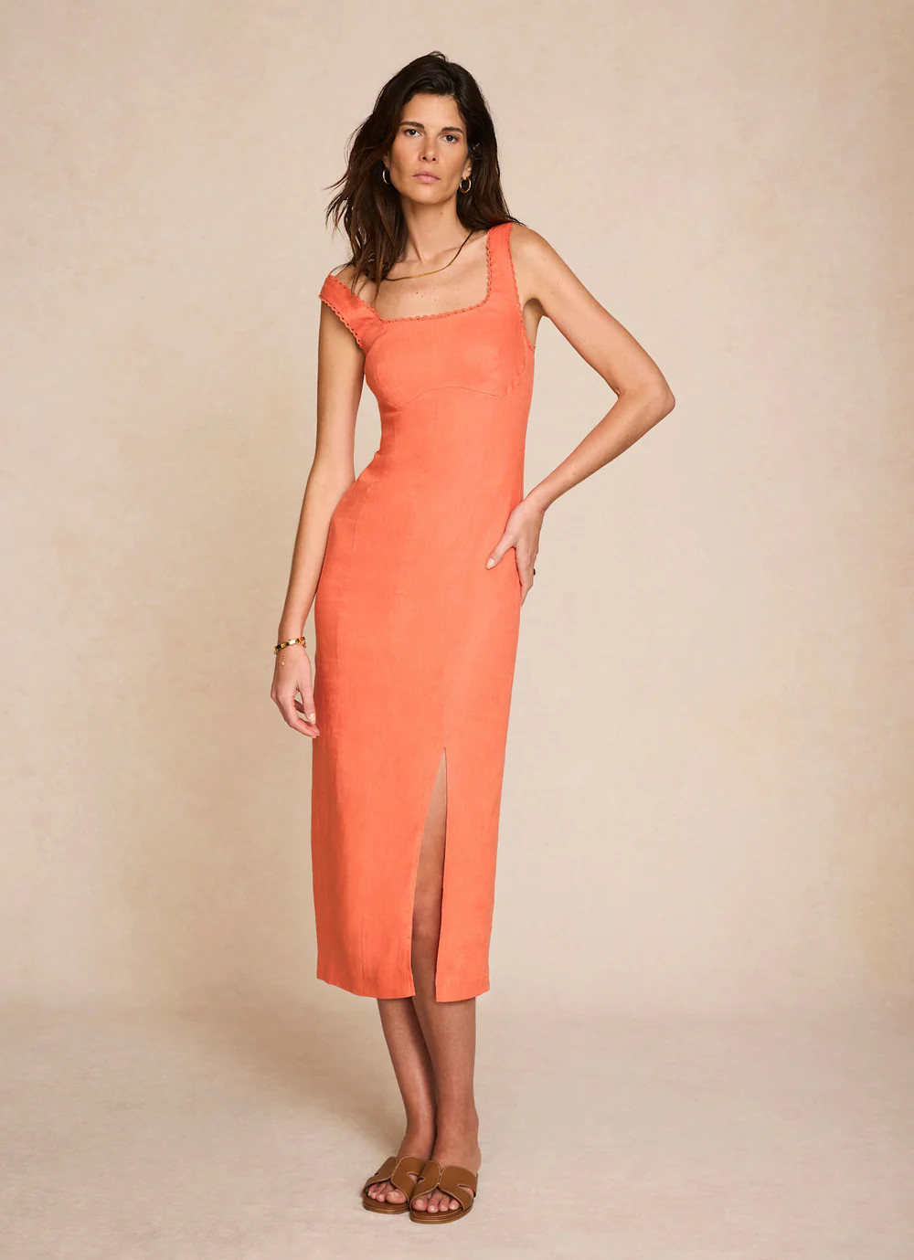 Orange Linen Midi Dress | Mint Velvet
