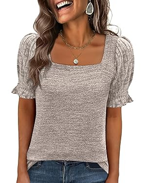 ANRABESS Womens Tops Summer Dressy Casual Work Blouses Square Neck Ruffle Short Sleeve Tee Shirts... | Amazon (US)
