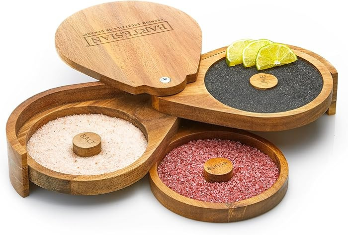 Bartesian Acacia Wood 3-Tier Cocktail Glass Rimmer Set - Luxury Home Bar Tool with Salt, Sugar & ... | Amazon (US)