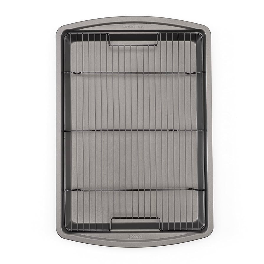 GoodCook 15” x 10.5” Nonstick Carbon Steel Baking Pan & Raised Wire Rack – Pizza Crisper, C... | Amazon (US)
