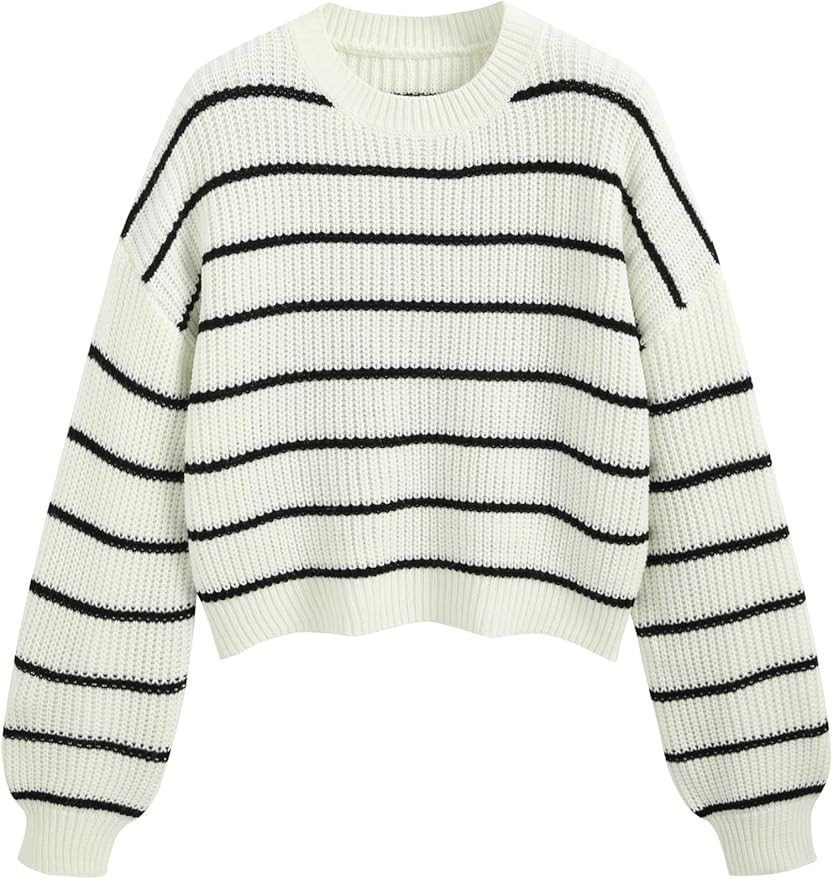 CIDER Striped Knit Round Neckline Long Sleeve Top | Amazon (US)
