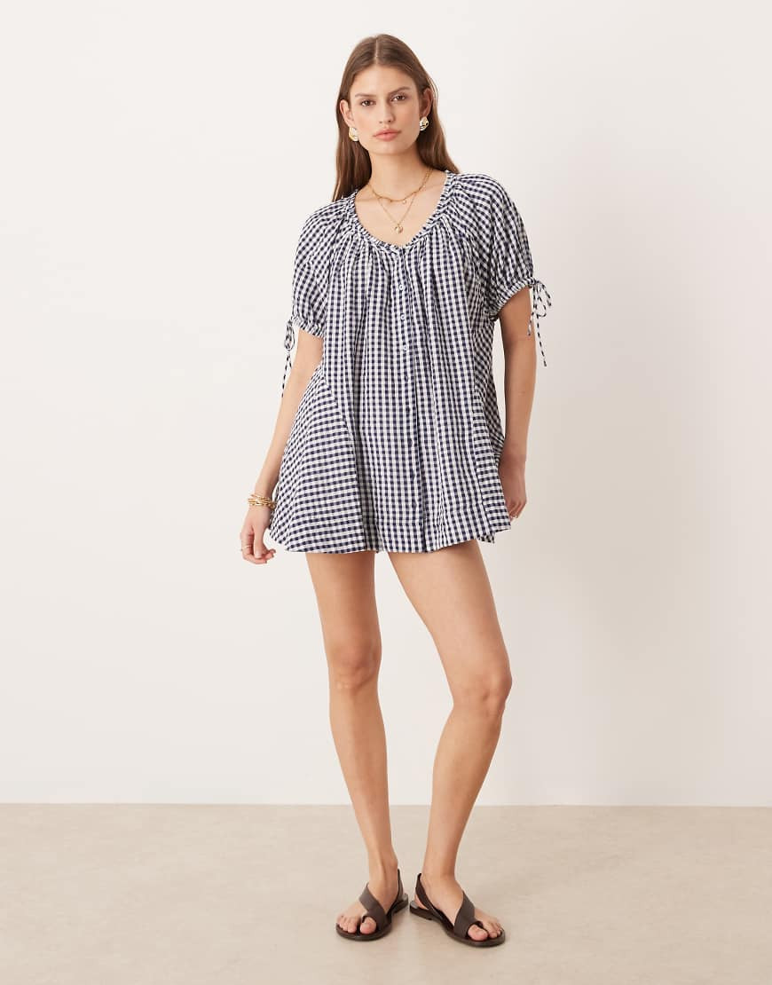 Free People farley gingham tunic dress in navy combo | ASOS (Global)