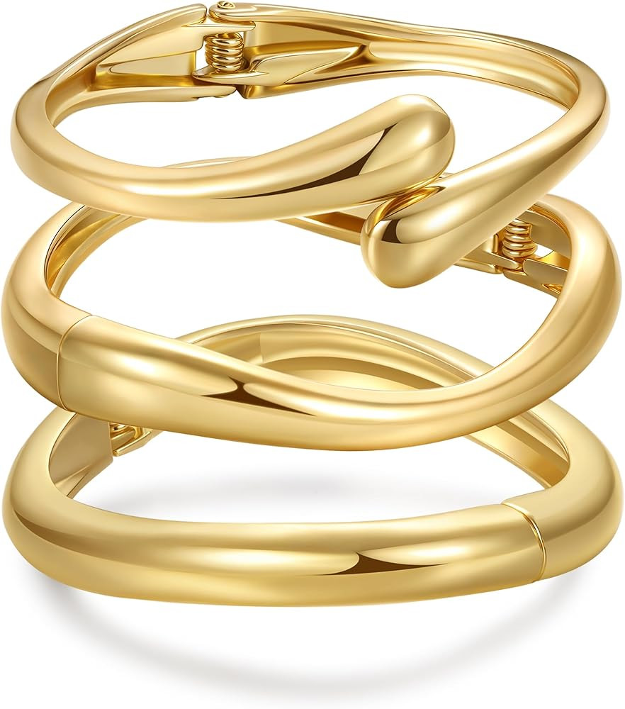 Chunky Gold Bangle Bracelets for Women,Gold Arm Cuff Bracelets Stack,3Pcs Trendy Stackable Bracel... | Amazon (US)