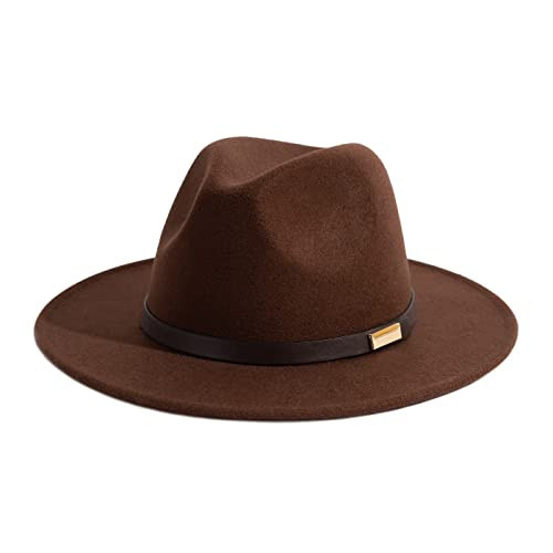 Gossifan Fedora Hats for Men Wide Brim Panama Hat with Classic Belt-B Belt Coffee | Amazon (US)