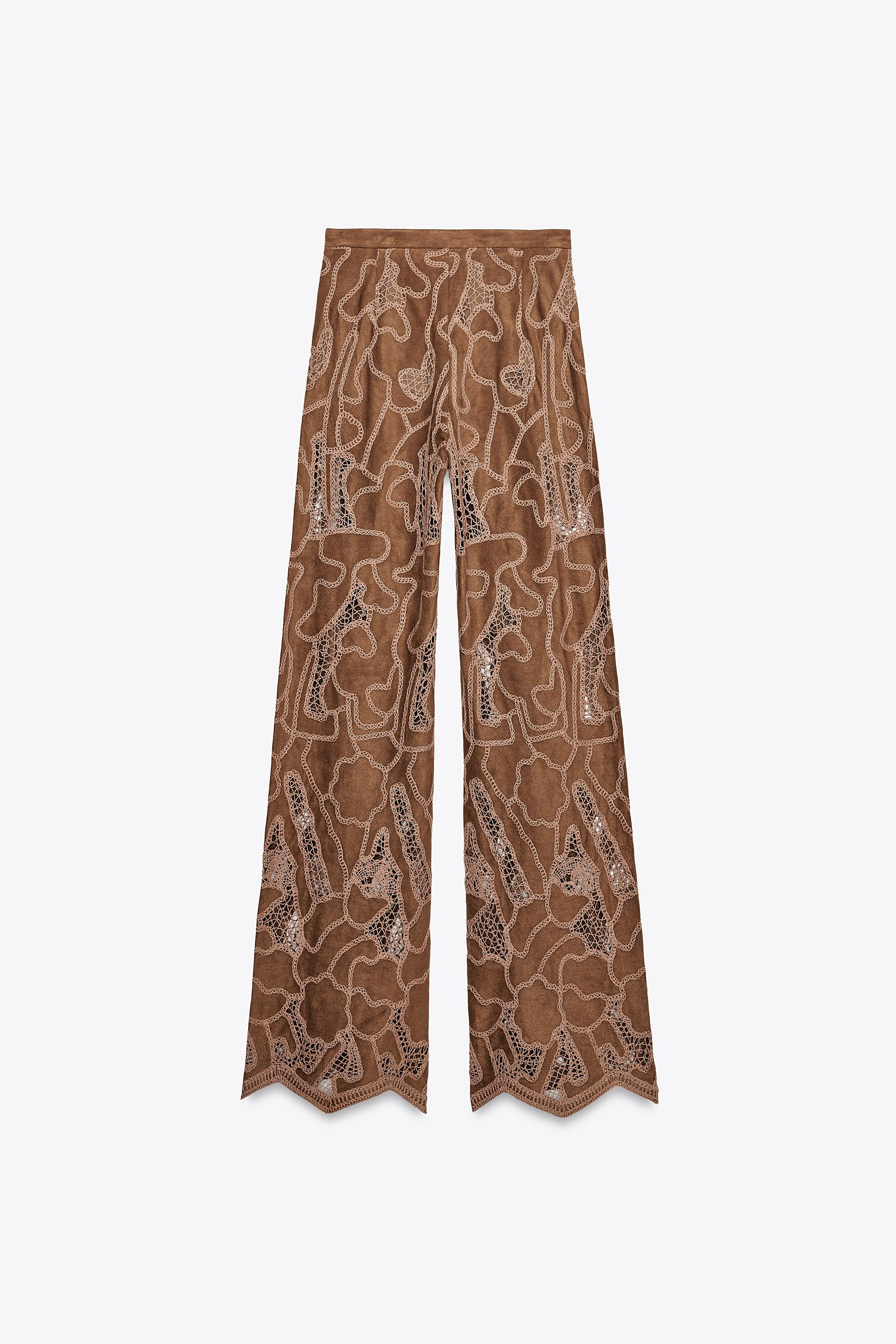 FAUX SUEDE CROCHET PANTS | Zara US