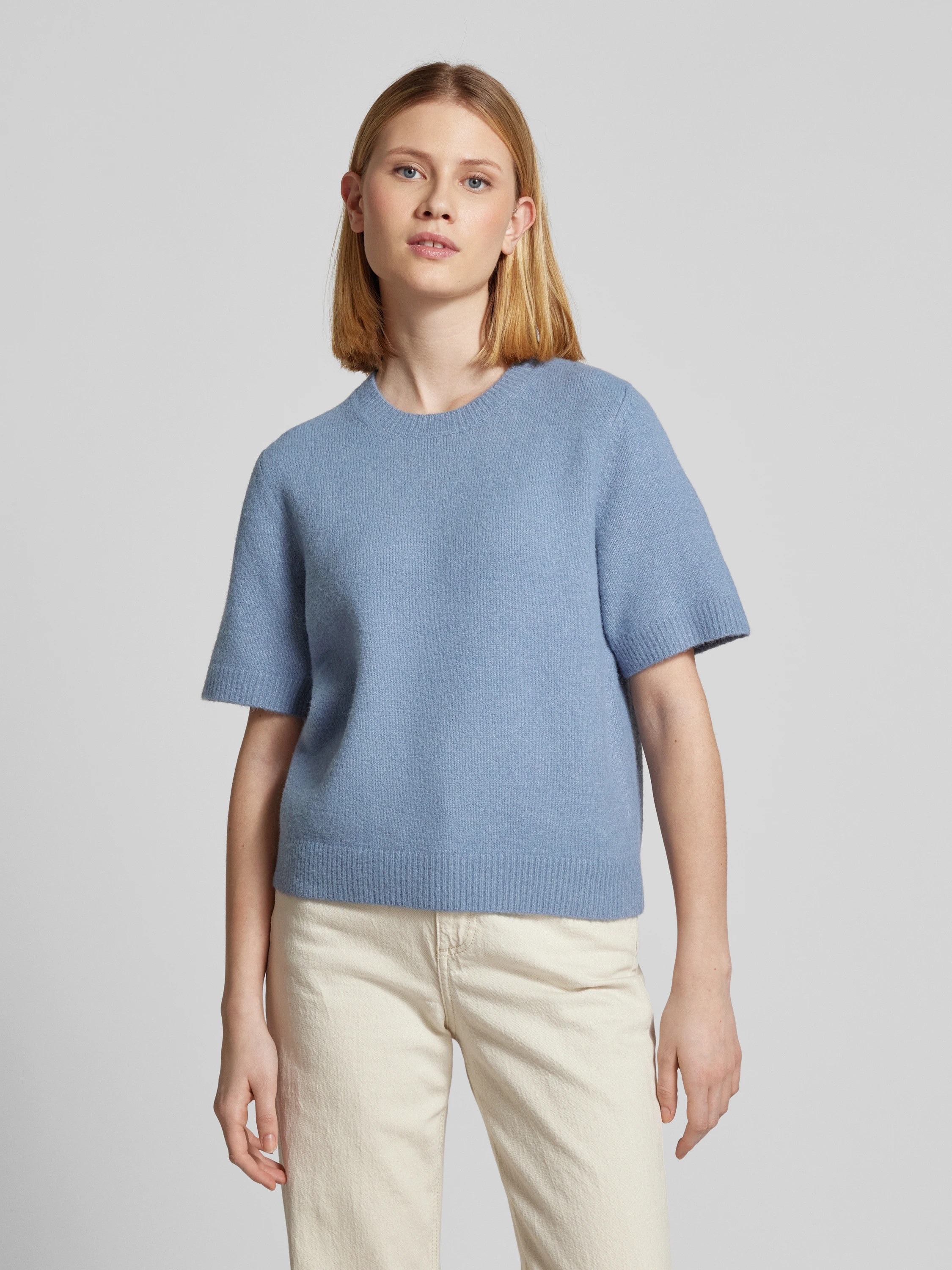 Gebreide pullover met ribboorden in rookblauw | Peek & Cloppenburg NL