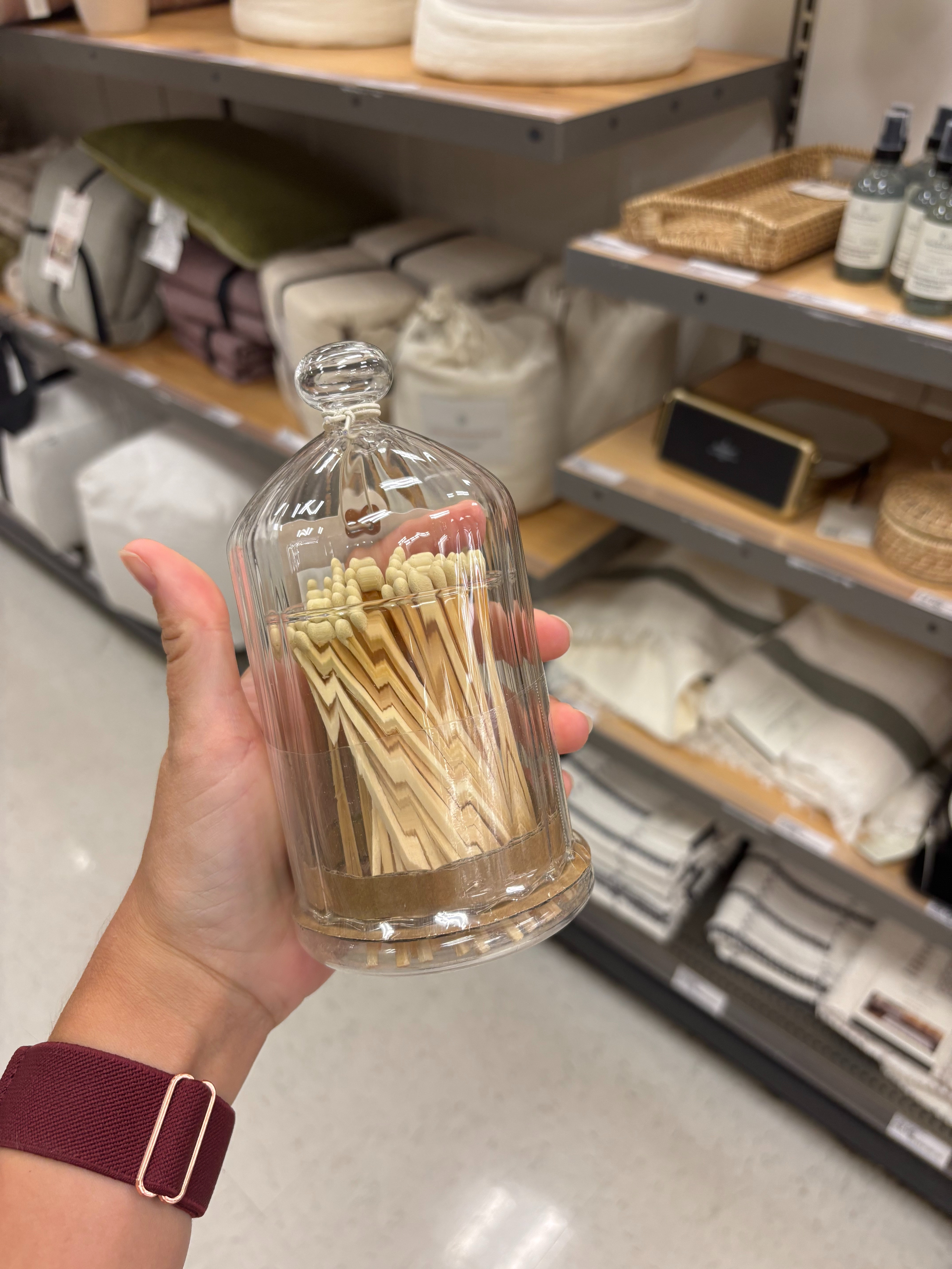 Stopped in the Target home section and had to grab this one. It's the Clear Glass Cloche Matches from Hearth & Hand with Magnolia, $16.99 for 75 matches, and it comes with a striker built right into the base. It's giving that expensive apothecary look but it's just sitting on the shelf at Target. I'm putting mine on my console table next to a candle. Linked here if you want one too. 

 #LTKSeasonal #LTKSaleAlert

#LTKhome