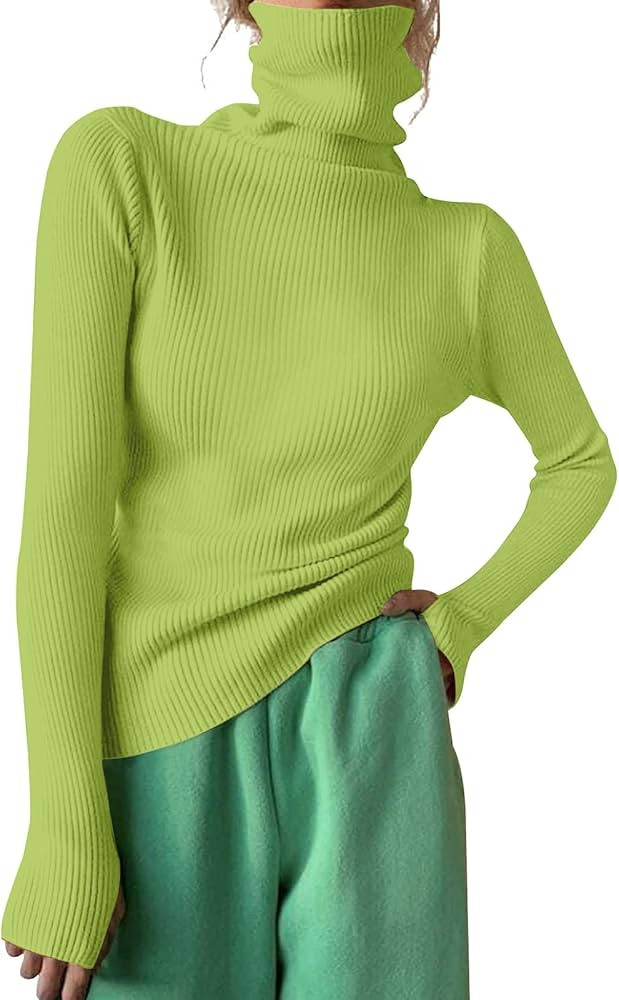 Damen-Sweatshirt, Rollkragen, Winter, Langarm, Rollkragen, Strick, Pullover, einfarbig, einfarbig... | Amazon (DE)