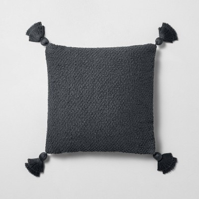 18" x 18" Textured Cotton Flare Tassel Throw Pillow Gray - Hearth & Hand™ with Magnolia | Target