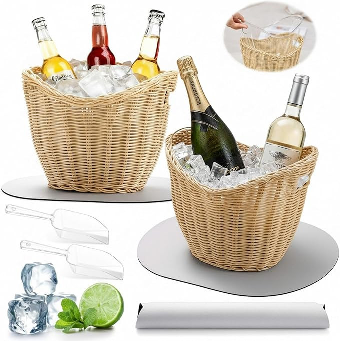 LemonRoad 2 Pcs Ice Bucket Woven Design with Scoops Diatomaceous Earth Pad Champagne Wine Bucket ... | Amazon (US)