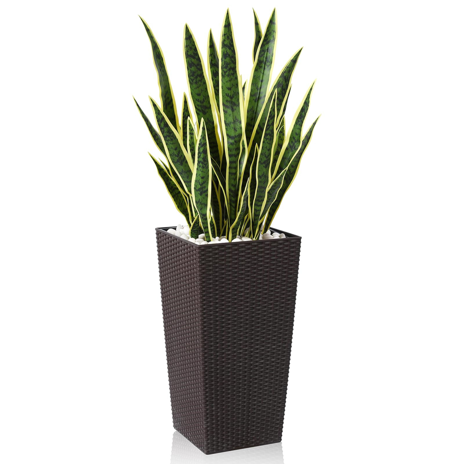 Artificial Snake Plant,4FT Faux Sansevieria with Brown Planter,UV Resistant Fake Potted Snake Plant Covered with Decorative Rocks Faux Mother in Law Tongue Plants for Indoor Outdoor Home Office Décor | Amazon (US)
