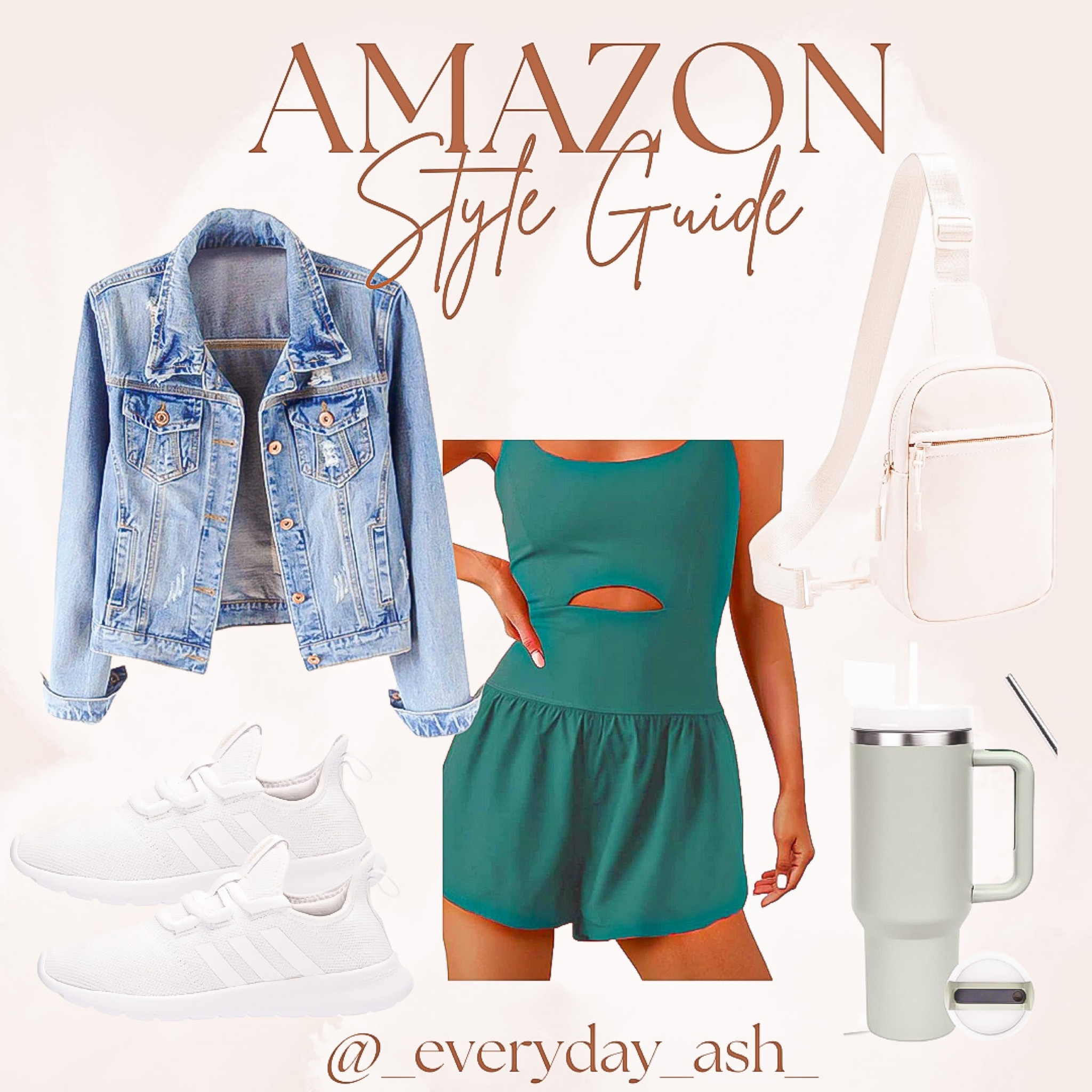 Amazon style guide 

This green is so beautiful! It would be perfect to transition into fall ☺️🤎

Add a cute bag and tumbler • you’ll be feeling cute while you’re out running errands or being active ☺️💕

Amazon fashion, Amazon outfit, Amazon style guide, jean jacket, active wear, active romper, free people dupe, sling bag, belt bag, Stanley dupe, coffee tumbler, tumbler with handle, sneakers, adidas sneakers, white shoes, white sneakers, active romper, casual outfit, active onesie

#LTKFitness #LTKFind #LTKstyletip