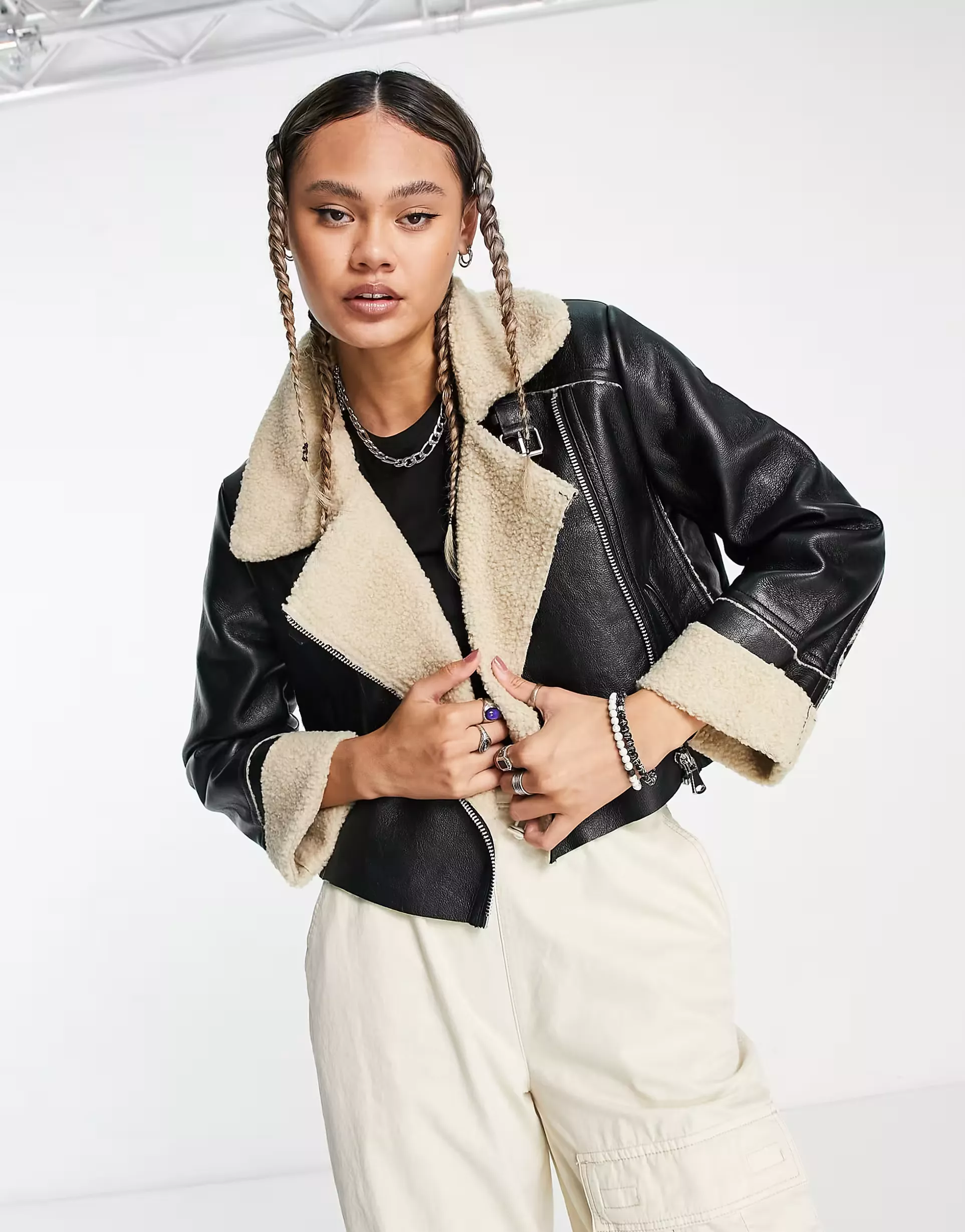 Monki premium shop shearling aviator jacket