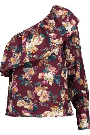 W118 By Walter Baker Woman Donna One-shoulder Ruffled Floral-print Crepe De Chine Top Merlot Size XS | The Outnet US