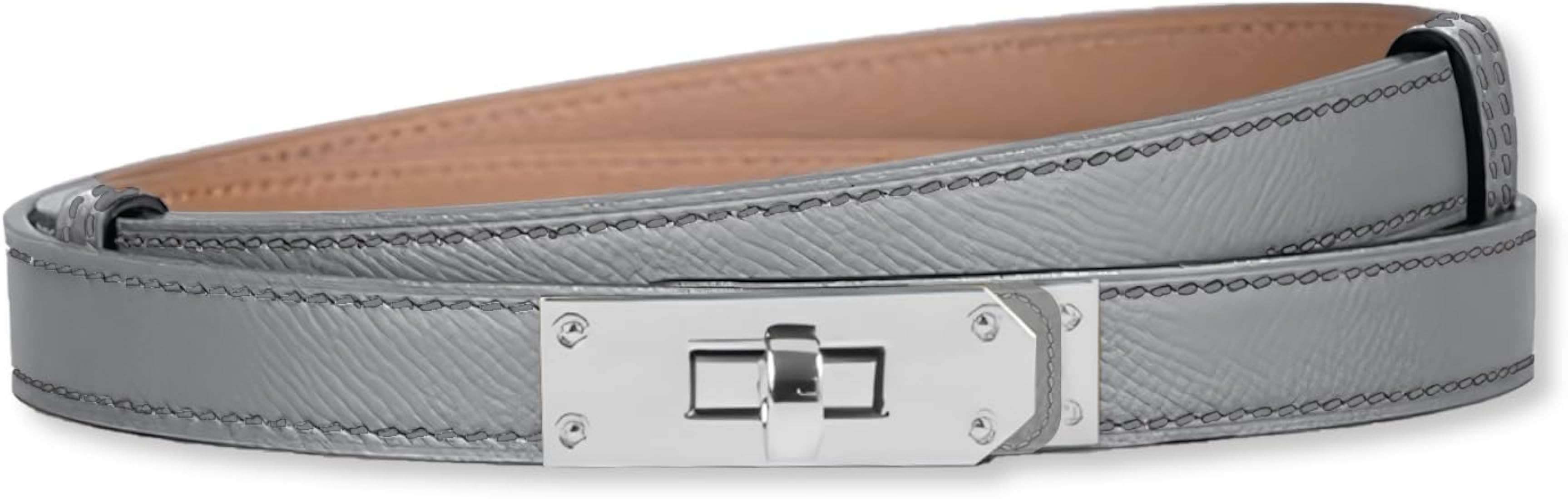 LumiSyne Women Skinny Leather Belt Solid Color Alloy Turn Lock Adjustable Waistband Thin Waist Be... | Amazon (US)