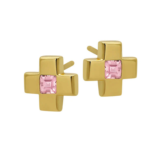 Pink CZ Cross Studs | Goldbug Collection