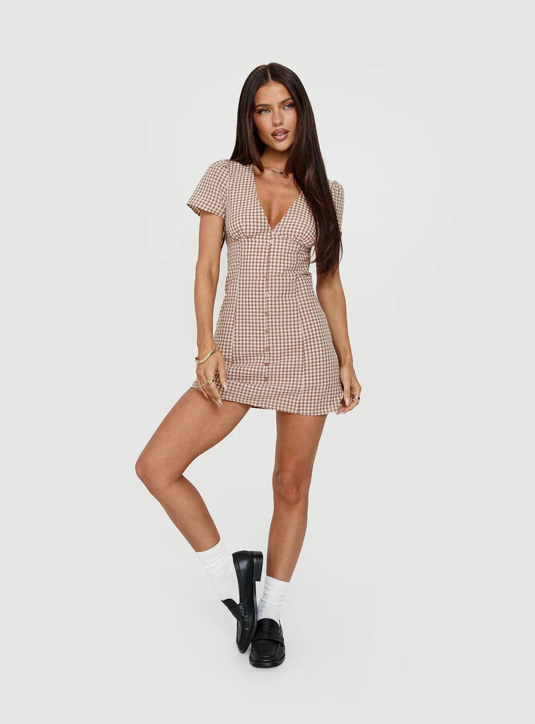 Loveliness Playsuit Brown Check | Princess Polly US