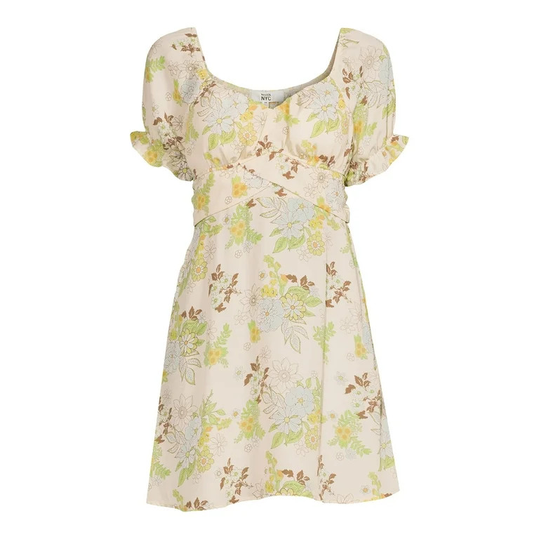 Madden NYC Juniors’ Peasant Dress with Puff Sleeves and Back Tie, Sizes XS-3XL | Walmart (US)