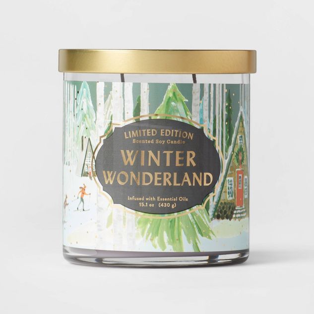 15.1oz Limited Edition Lidded Glass Jar 2-Wick Candle Winter Wonderland with Printed Scene Label ... | Target