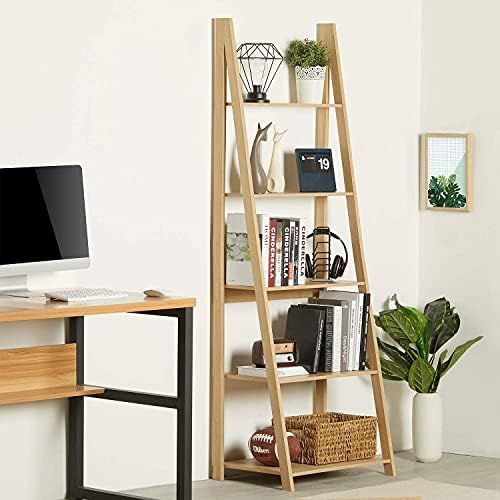 Amazon.com: EPHEX 5-Tier Ladder Shelf Bookcase, Leaning Bookshelf, Wooden Frame Decor Modern Book... | Amazon (US)