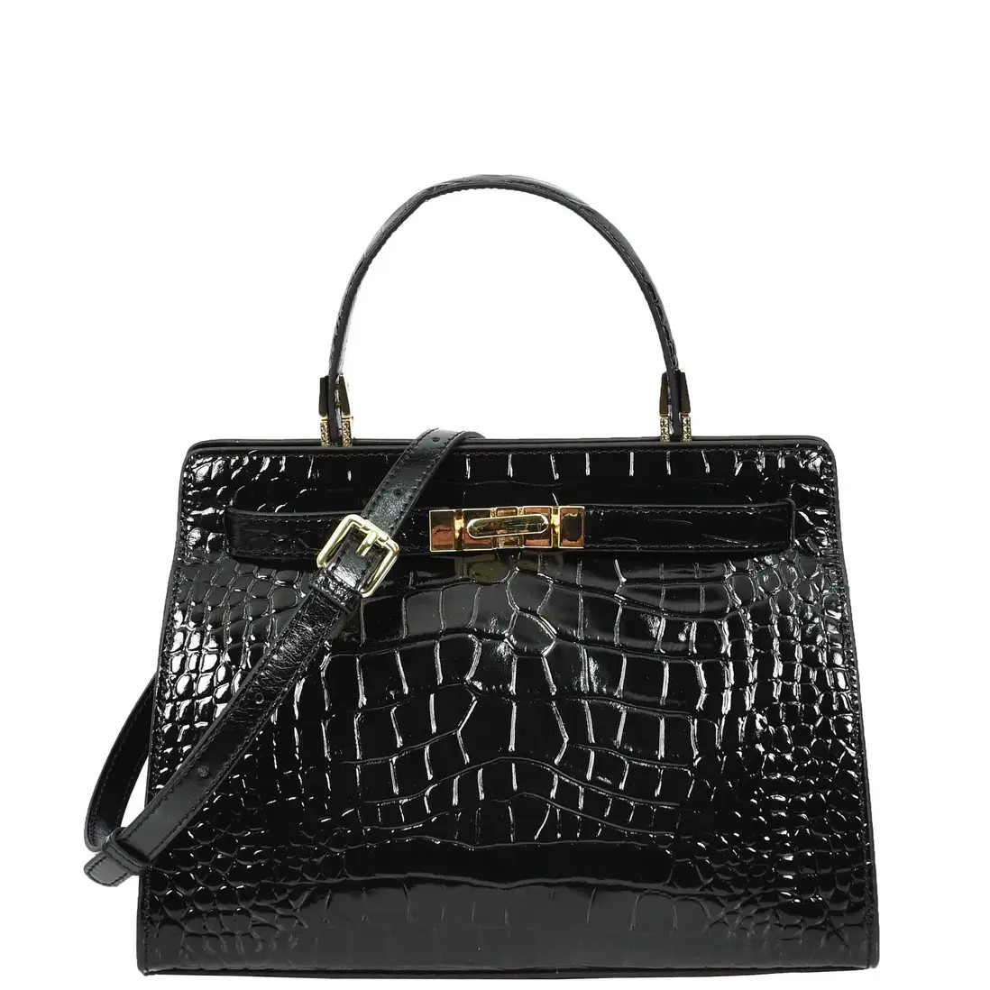 House of Leather Womens Real Leather Handbag Mid Size Croc Print Bag Camille Black | Debenhams | Debenhams UK