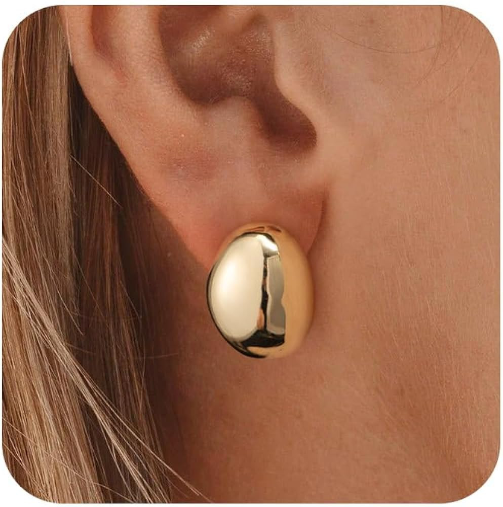 HANLI 14K Gold Plated Chunky Statement Earrings for Women Trendy - Dainty Gold Flower Leaf Oval C... | Amazon (US)