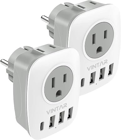 [2-Pack] Type E/F Plug Adapter, VINTAR Schuko Germany France Adapter Plug,South Korea Outlet Adap... | Amazon (US)