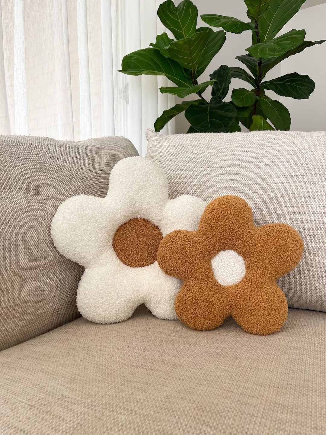 Tan Large Daisy Flower Cushion/pillow to Decorate Your Home - Etsy | Etsy (US)