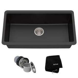KRAUS Undermount Granite Composite 32 in. Single Basin Kitchen Sink Kit in Black KGU-413B - The H... | The Home Depot